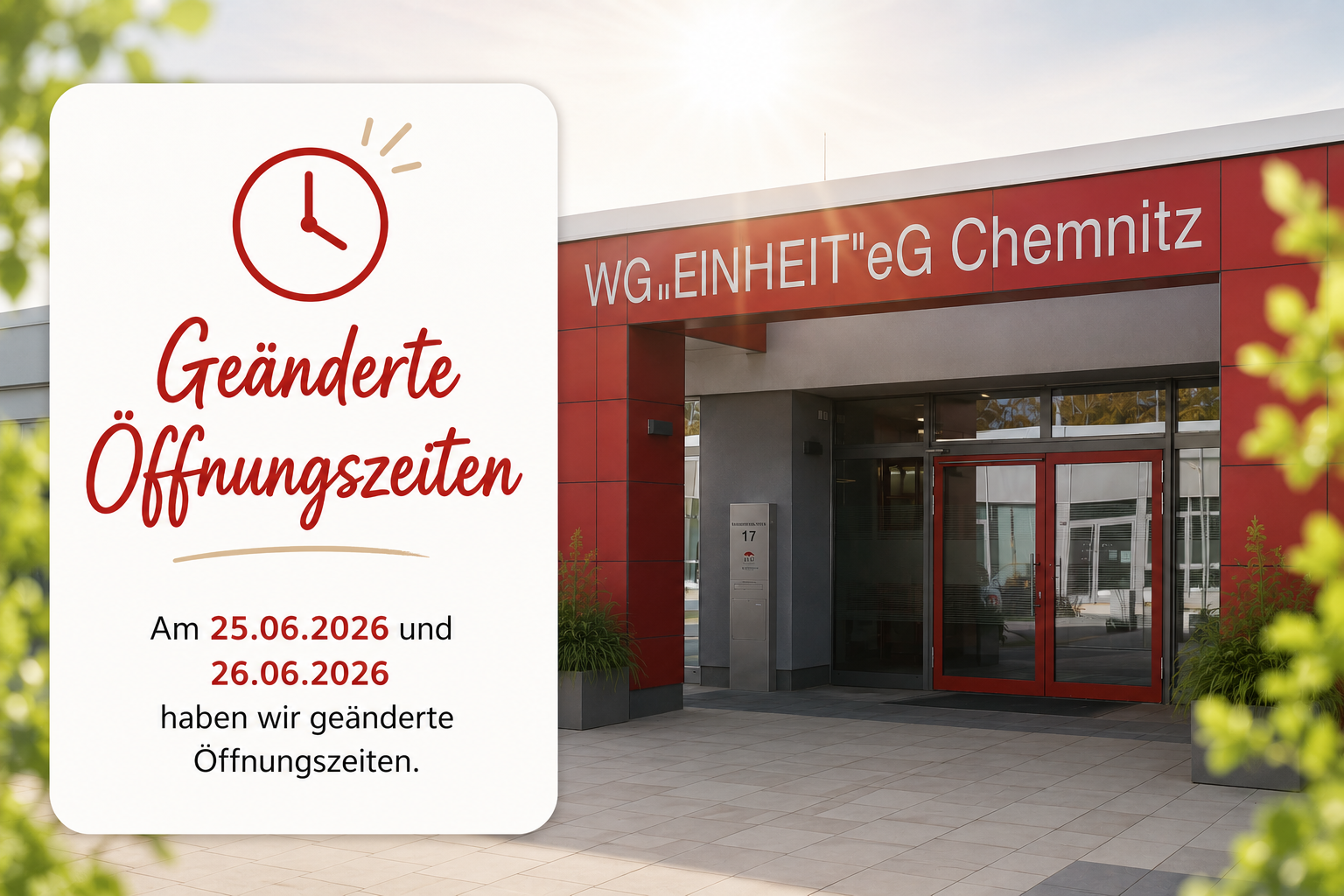 Du betrachtest gerade Geänderte Öffnungszeiten am 25.06.2026 und 26.06.2026