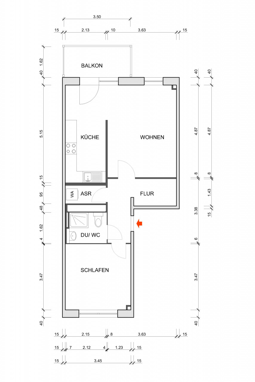 Grundriss bemaßt - Erstbezug nach Modernisierung mit Aufzug