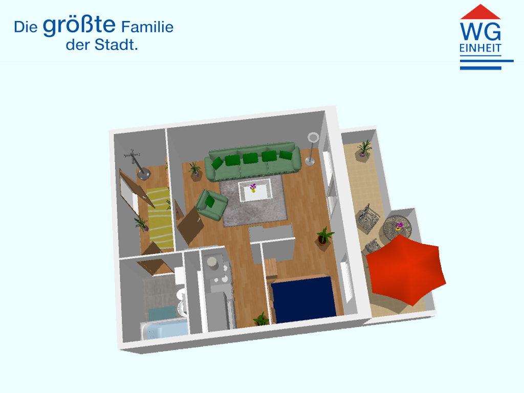 Floor plan - 1-bedroom apartment accessible at ground level with a large balcony in Markersdorf!