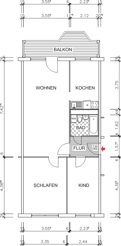 Grundriss bemaßt - Wird für Sie frisch renoviert! Wohnen in bester Lage!