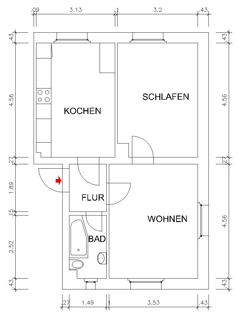 Dimensioned floor plan—We'll renovate for you! Move in for the first time after renovation in beautiful Grüna