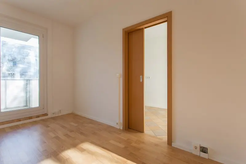 Sliding door to the kitchen—Sunny 2-room apartment, lovely and cozy, with an XXL balcony