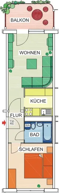 Grundriss - 2-Raum-Whg. mit Erzgebirgsblick