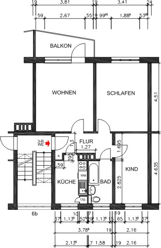 Grundriss bemaßt - Erstbezug nach Renovierung – gestalten Sie Ihr neues Bad mit!