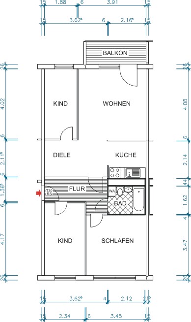 Floor plan dimensioned - FIRST occupancy! Freshly renovated 4-room apartment is waiting for you!