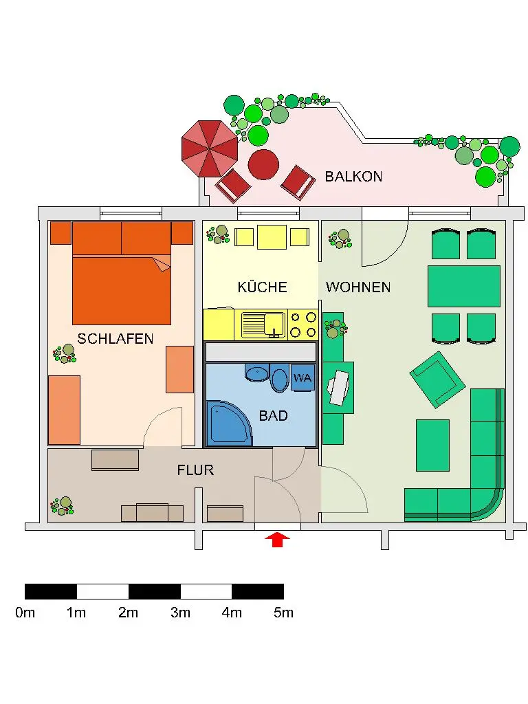Grundriss - 2 Zimmer, großer sonniger Balkon und Tageslichtküche