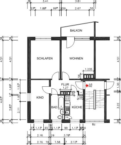 Grundriss bemaßt - Alles neu – Sie sind Erster!