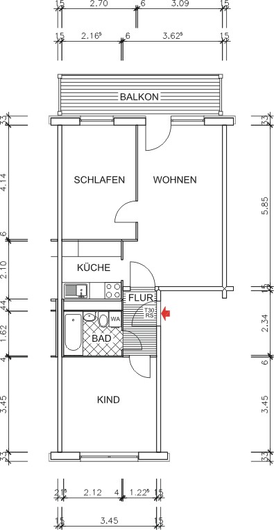 Grundriss bemaßt - !!NEU!! Schöne 3-Raum-Wohnung im Chemnitzer Süden