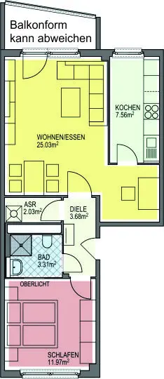 Grundriss - Geräumige 2-Raum-Wohnung sucht neuen Mieter