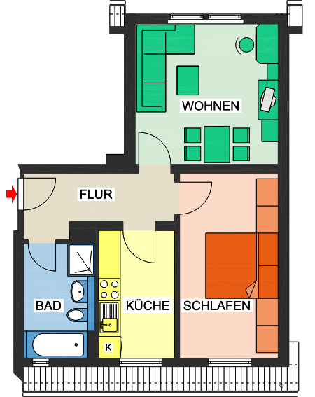 Grundriss - 2-Raum-Whg. in der grünen Siedlung Eisenweg