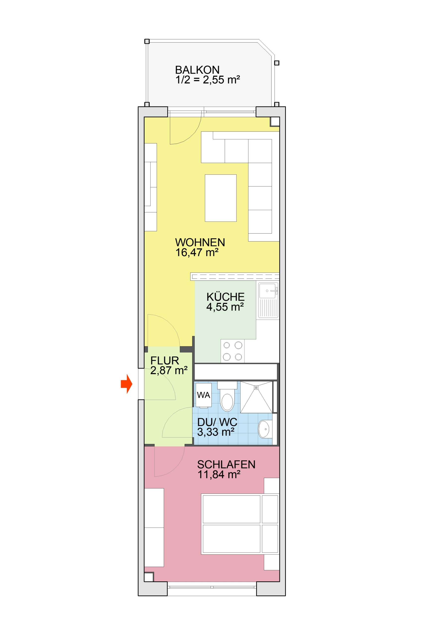 Grundriss - 2-Raum Wohnung zum Wohlfühlen in Hutholz