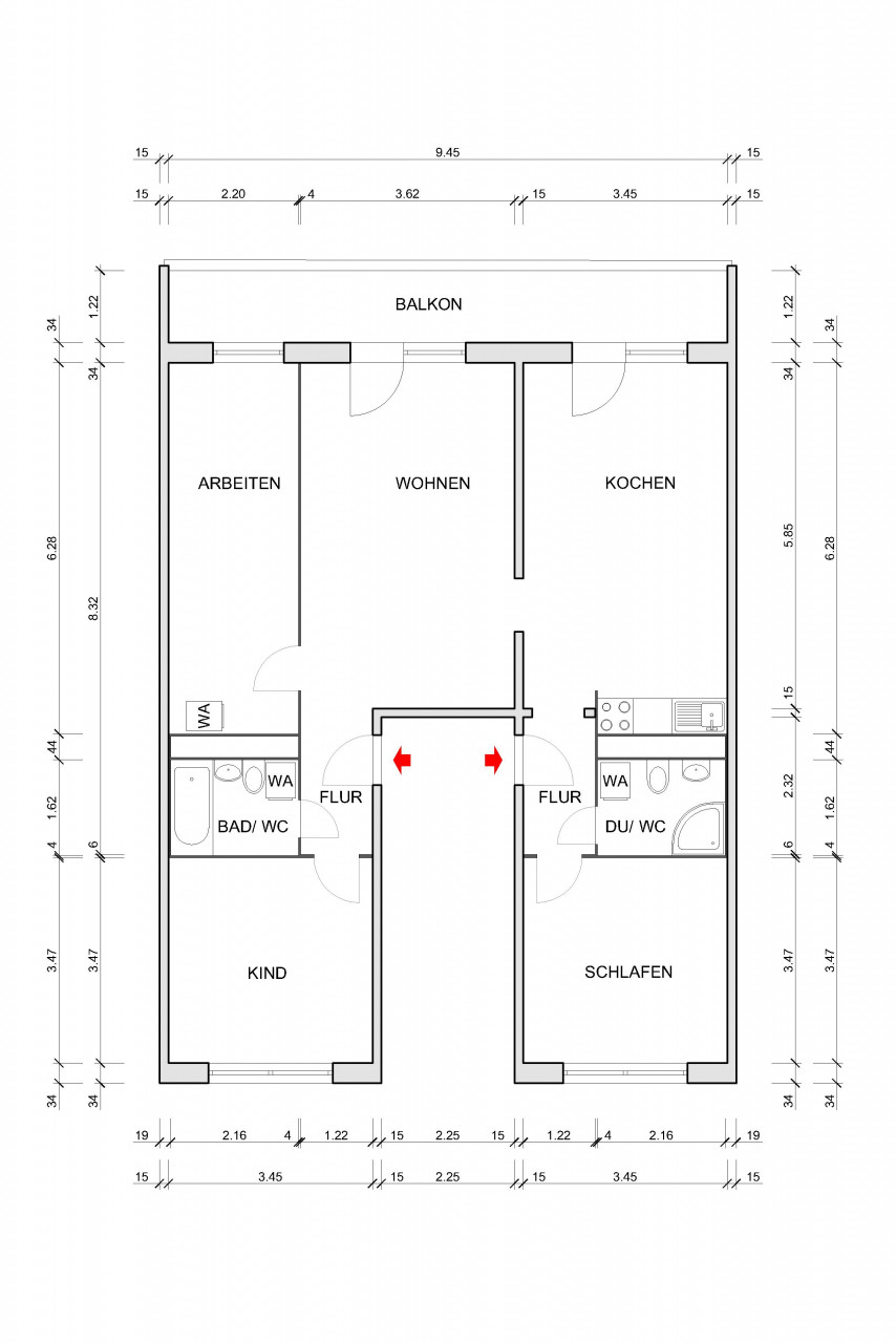Floor plan dimensioned - Converted family apartment in Hutholz