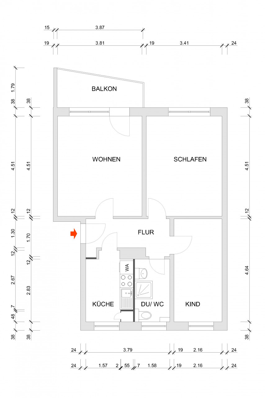 Floor plan dimensioned - Altchemnitz: close to the center and green
