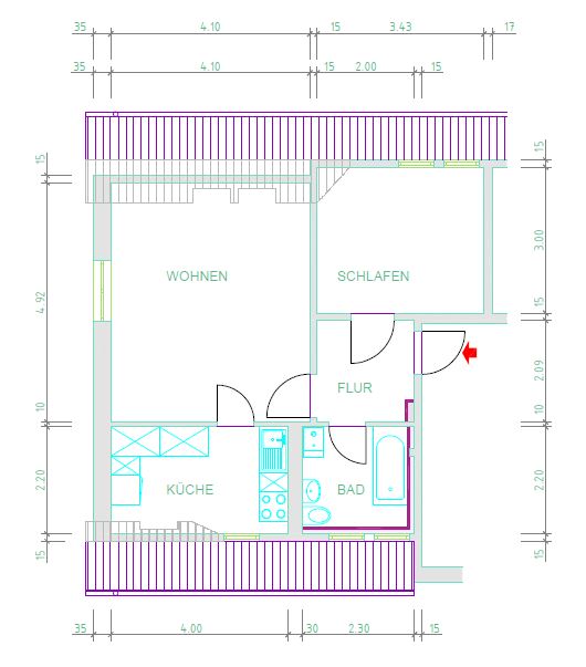 Grundriss bemaßt - Wohnung in schöner Siedlungslage