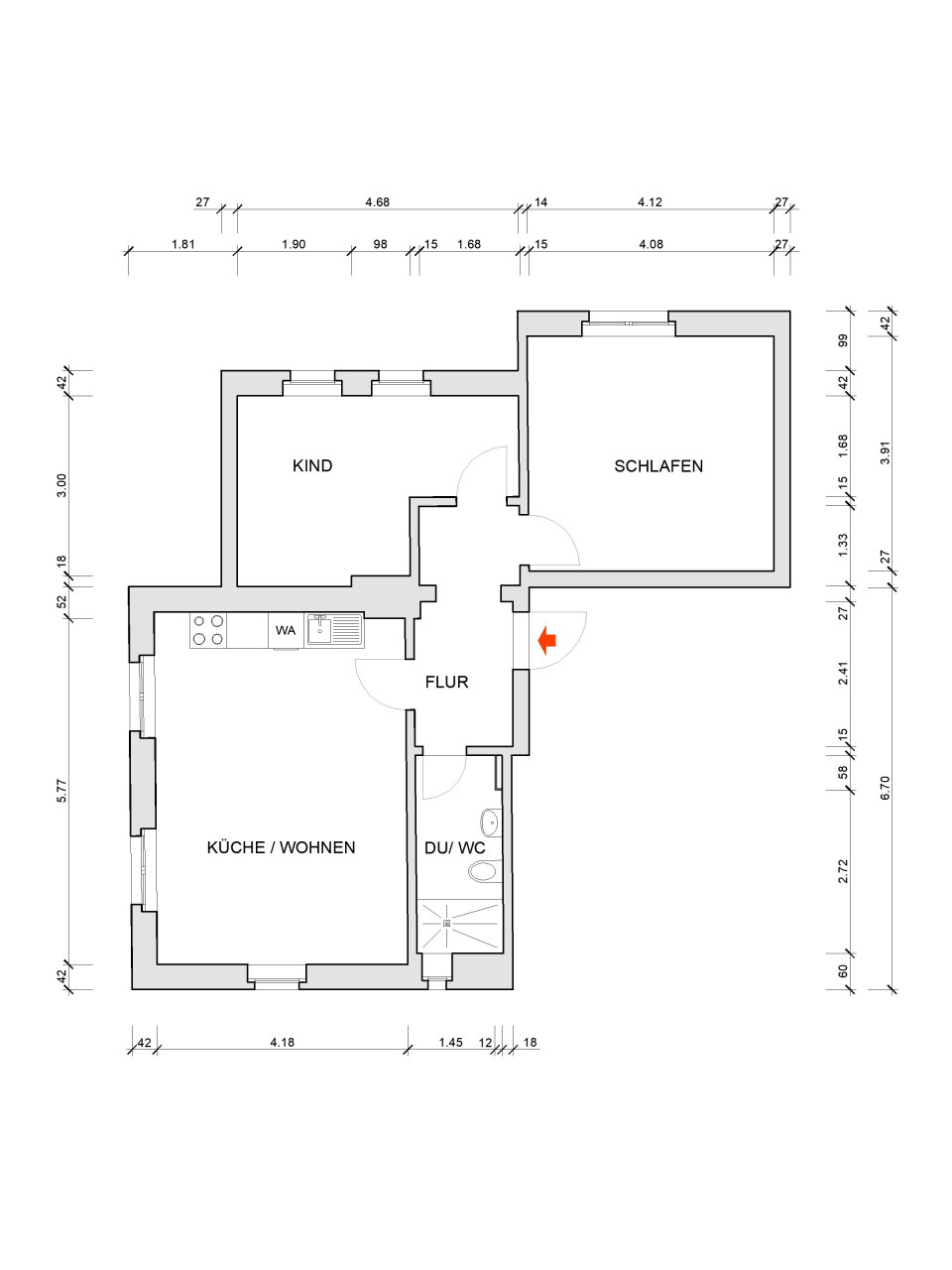Grundriss bemaßt - Schöne 3-Zimmer-Wohnung in grüner Umgebung
