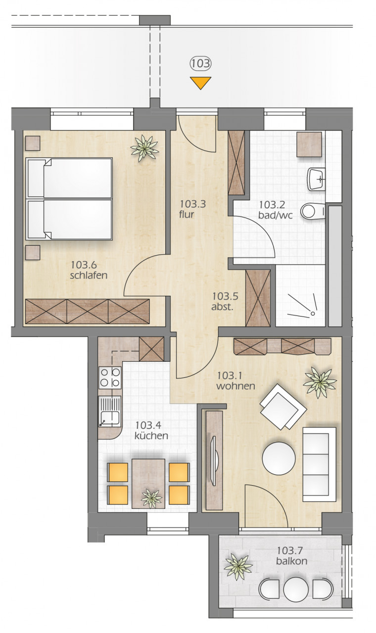 Grundriss - Sicher wohnen im Alter – barrierefrei 2-Raumwohnung