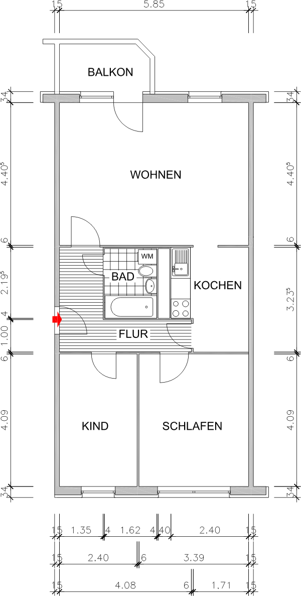 Grundriss bemaßt - TERRASSE * WOHLFÜHLBAD * WOHNKÜCHE * Moderne AUSSTATTUNG!