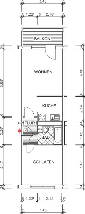 Grundriss bemaßt - Wir Modernisieren! Individualisieren Sie Ihre neue 2-Raum-Wohnung!