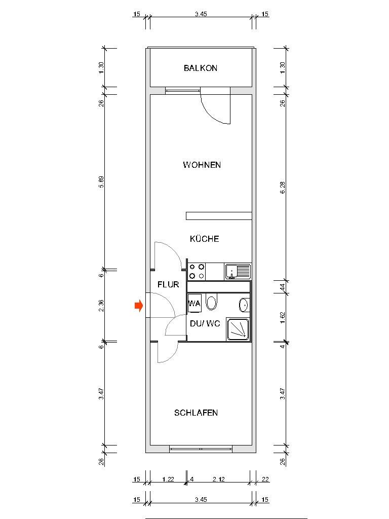 Dimensioned Floor Plan - We're Modernizing! Customize Your New 2-Room Apartment!