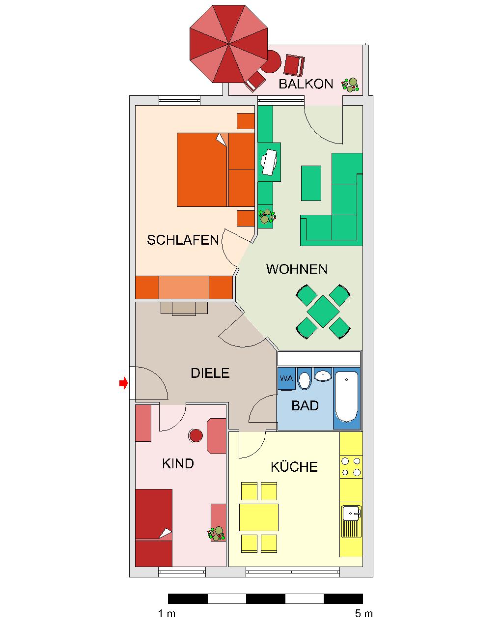 Grundriss - Attraktive 3-Raum-Wohnung mit Einbauküche in der Nähe vom Vita-Center
