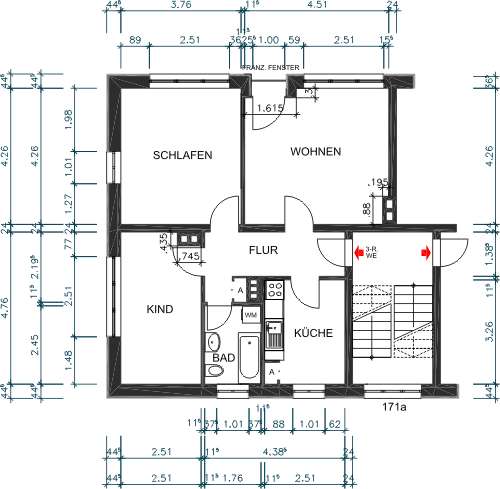 Grundriss bemaßt - Kultur braucht Raum! 3-Zimmer für deine Ideen.