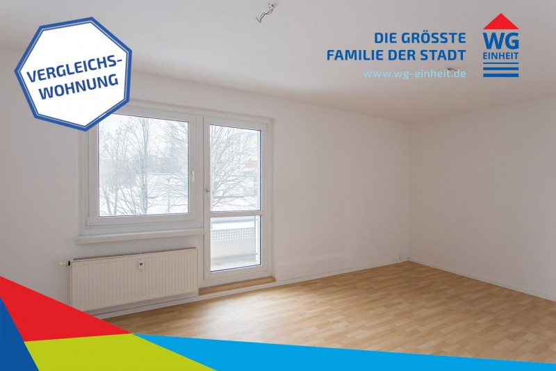 Blick zum Balkon - Schöne 1-Raumwohnung mit offenem Grundriss und Ausblick