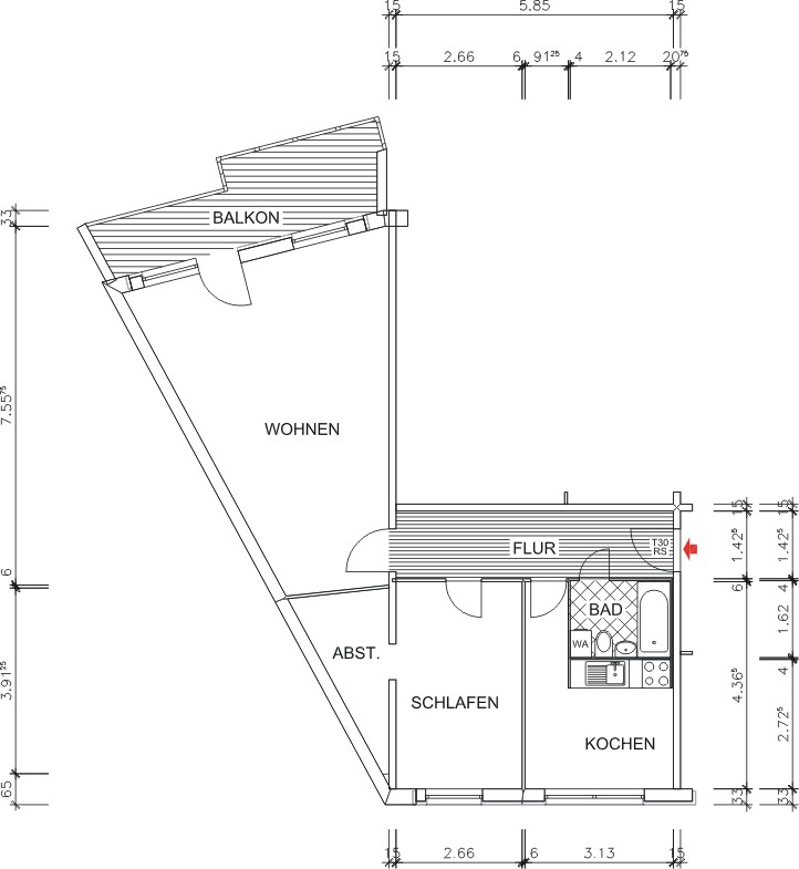 Floor plan dimensioned - This apartment is special: floor plan, view and a great balcony