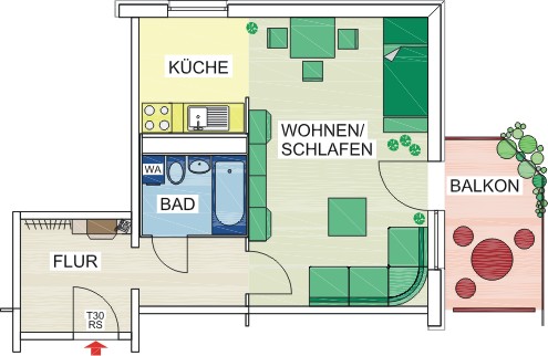 Grundriss - 1-Raum-Wohnung mit riesigem Balkon zum Bestpreis!