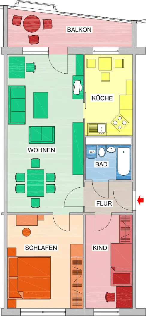 Floor plan - 3 rooms, large sunny balcony and daylight kitchen