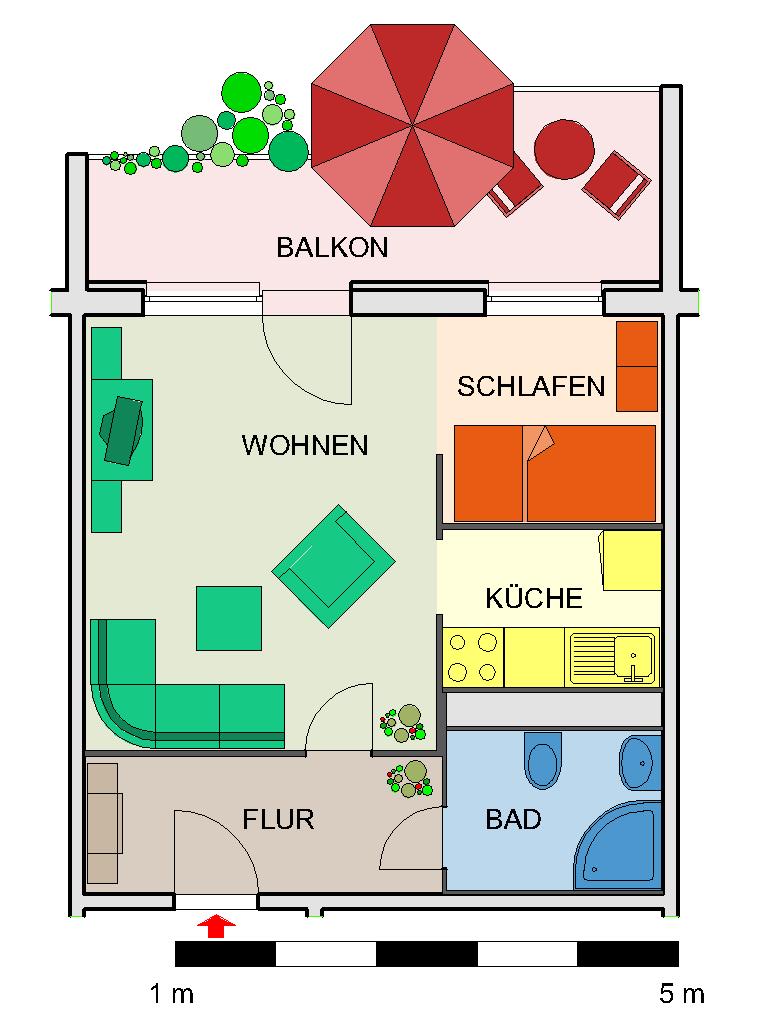Grundriss - 1-Raum-Wohnung mit riesigem Balkon zum Bestpreis!