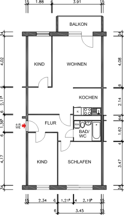 Grundriss bemaßt - 4-Raumwohnung wartet auf Sie!