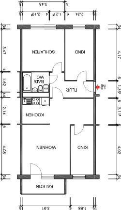 Grundriss bemaßt - !!4-Raumwohnung unterm Dach, bezugsfertig!!
