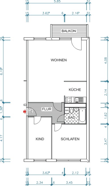 Floor plan dimensioned - We renovate your new 3-room apartment