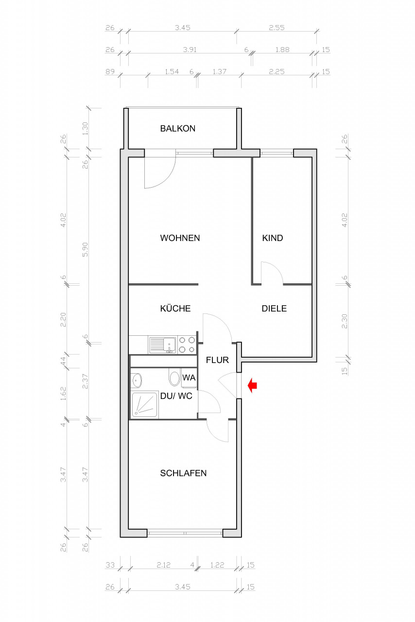 Floor plan dimensioned - New floor, freshly wallpapered walls - First occupancy after renovation * 3 rooms in Markersdorf North
