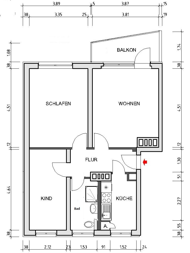 Grundriss bemaßt - Alles neu – Sie sind Erster!