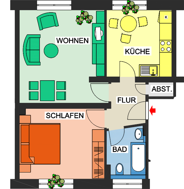 Grundriss - !!NEU!! Gemütliche 2-Raum-Whg. mit Blick ins Grüne in Stadtparknähe!