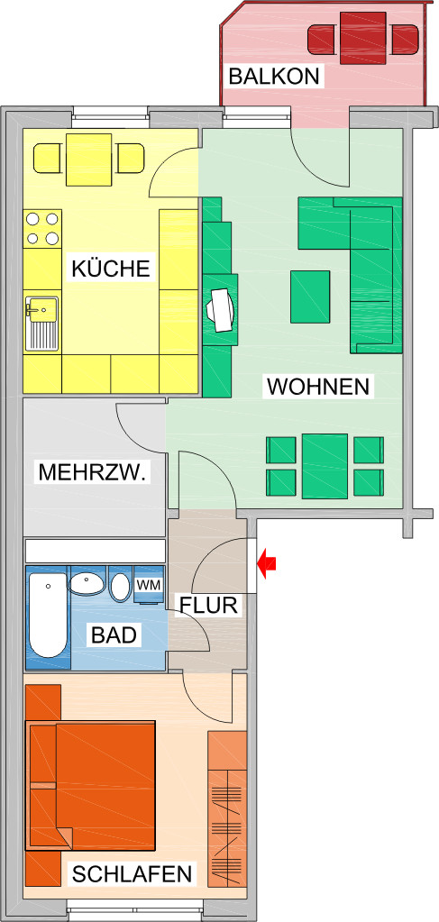 Grundriss - !! Umgebaute 2-Raum Whg. Küche mit Tageslicht und Balkon!