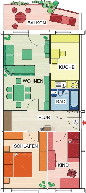 Grundriss - Helle 3-Raum-Wohnung mit bodengleicher Dusche