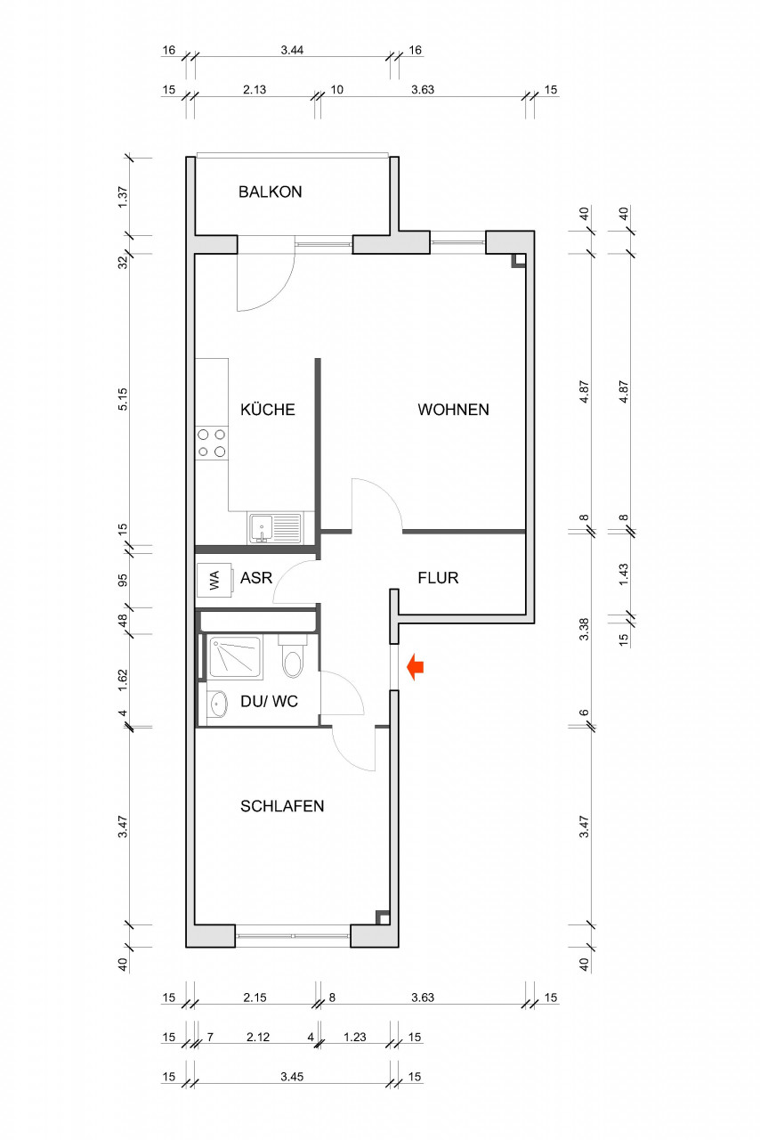Grundriss bemaßt - Erstbezug nach Modernisierung mit Aufzug