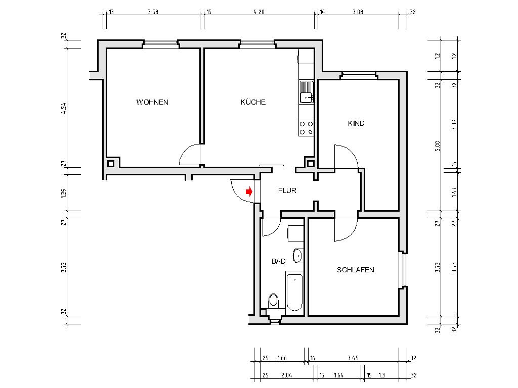 Grundriss bemaßt - Grün, Grüner, Grüna