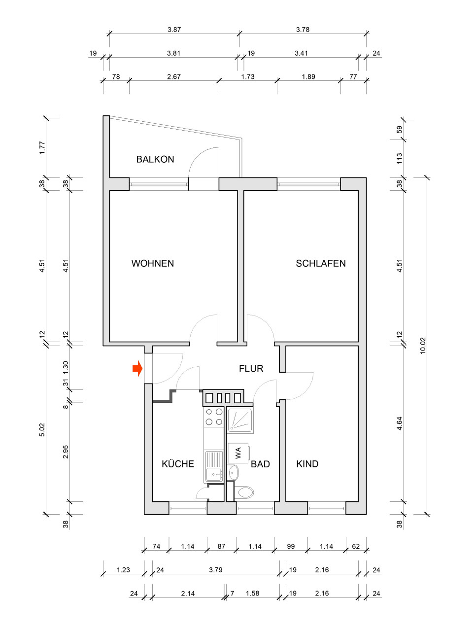 Floor plan dimensioned - Altchemnitz: close to the center and green