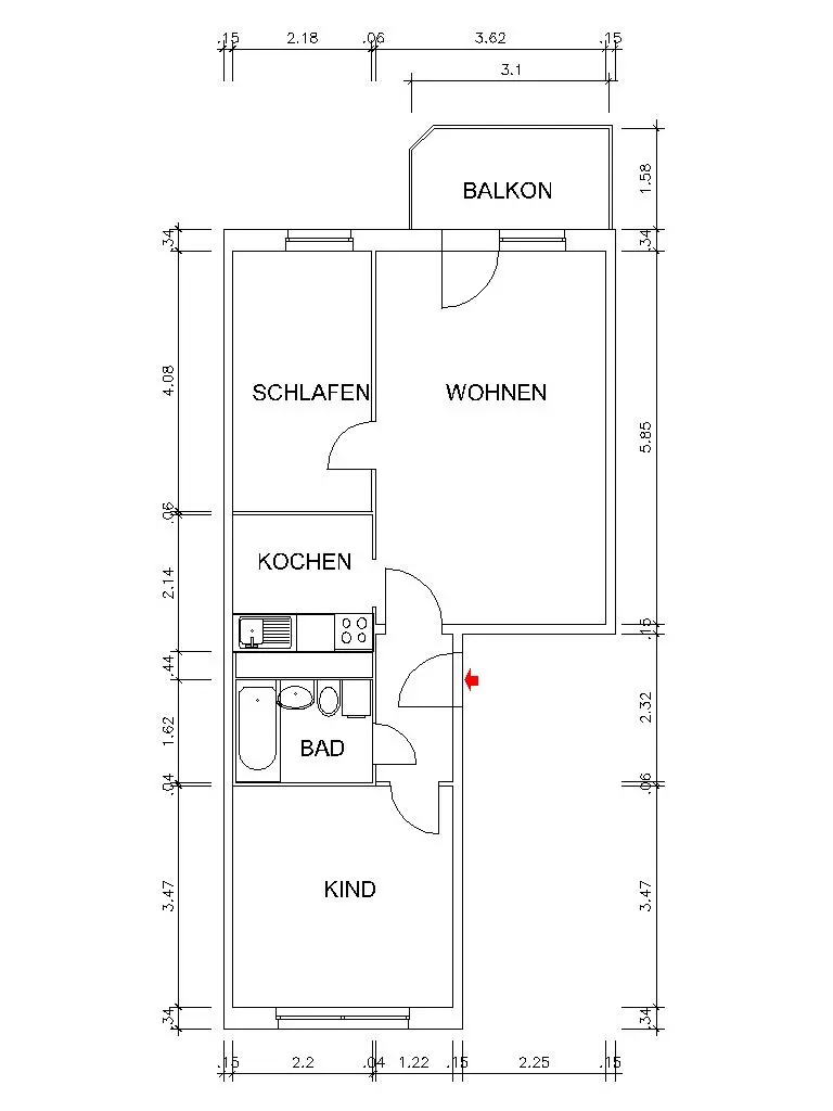 Grundriss bemaßt - 3-Zimmer-Wohnung mit Charme – Wir bauen für Sie aus!