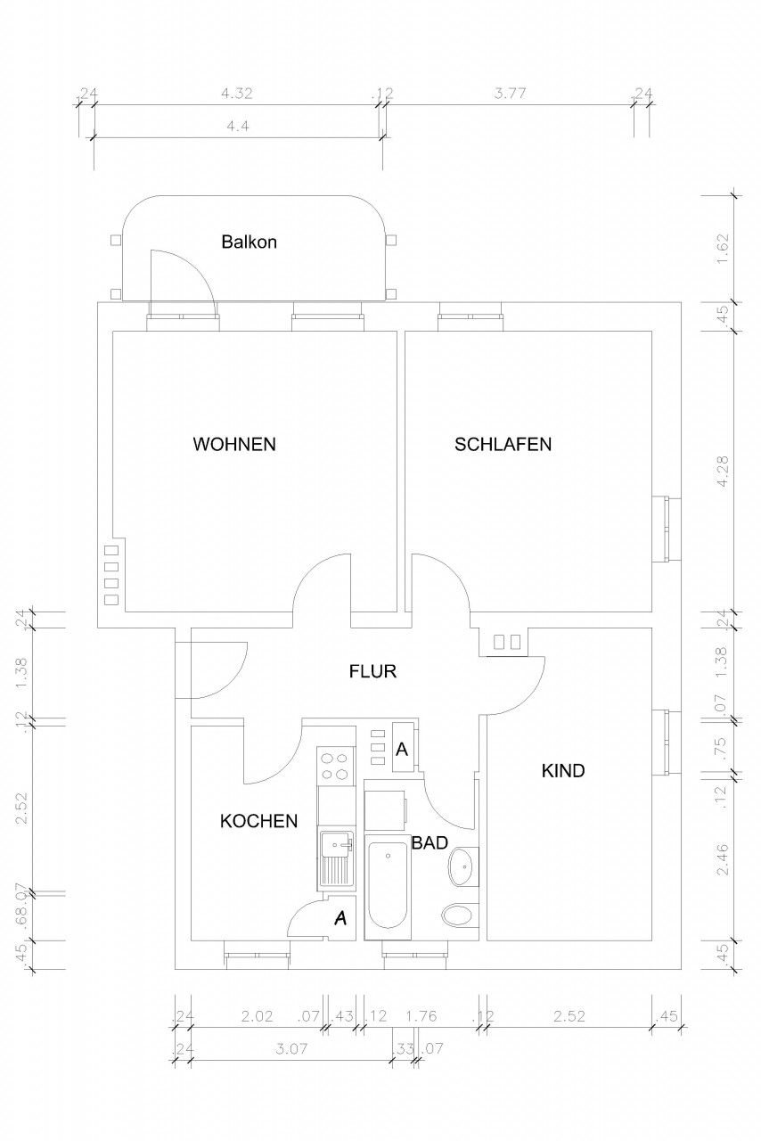 Floor plan dimensioned - Super chic 3-room apartment in Altchemnitz