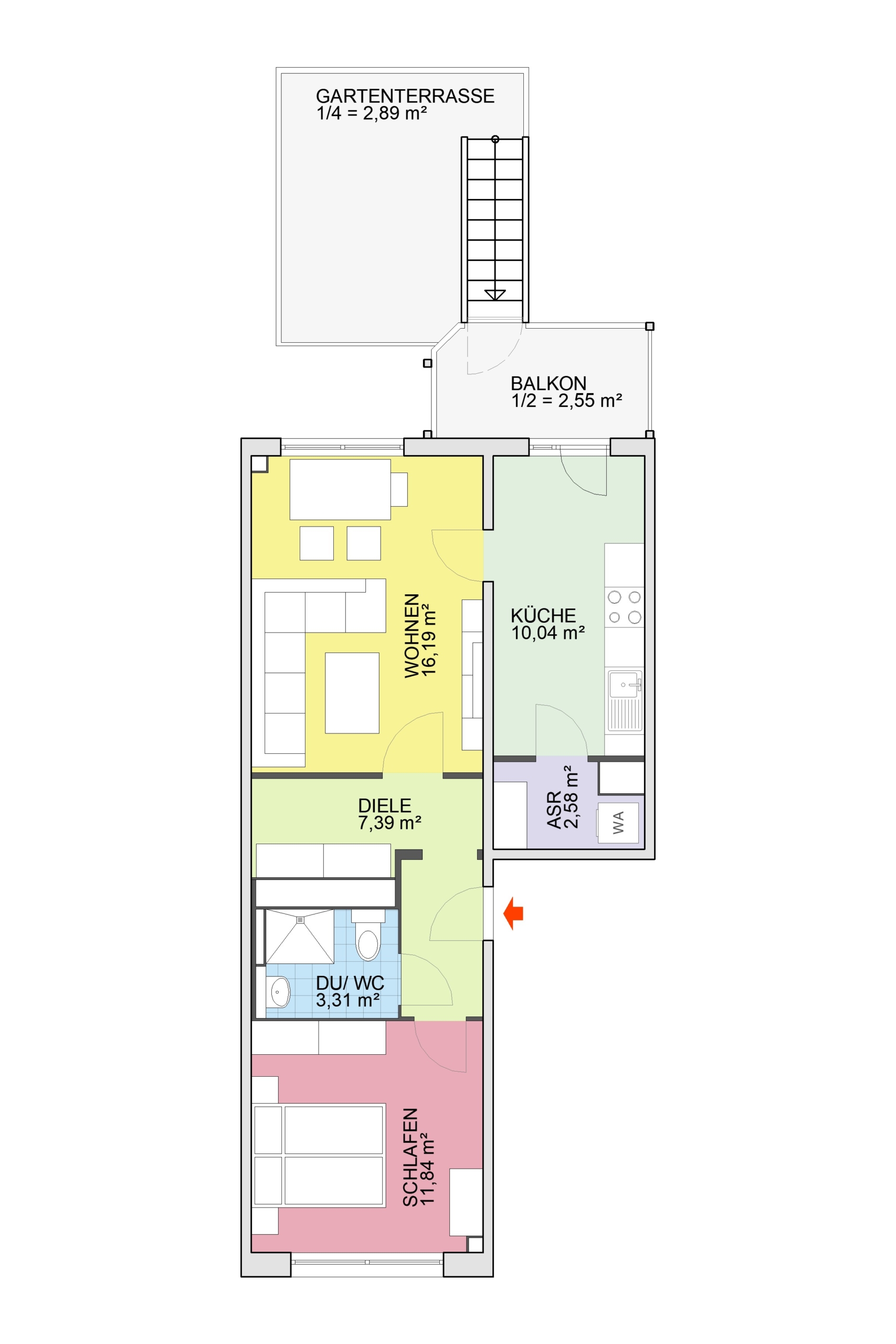 Floor Plan - Newly Renovated – Cozy 2-room apartment with a balcony and garden