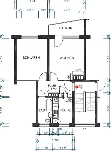 Floor plan dimensioned - Altchemnitz: close to the center and green