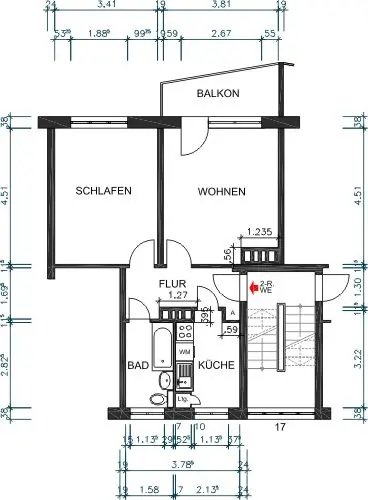 Dimensioned floor plan - ++ Beautiful 2-room apartment in a quiet, green neighborhood ++