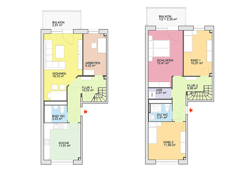 Grundriss - 5-Raum Wohnung Maisonett mit Aufzug und zwei Bädern