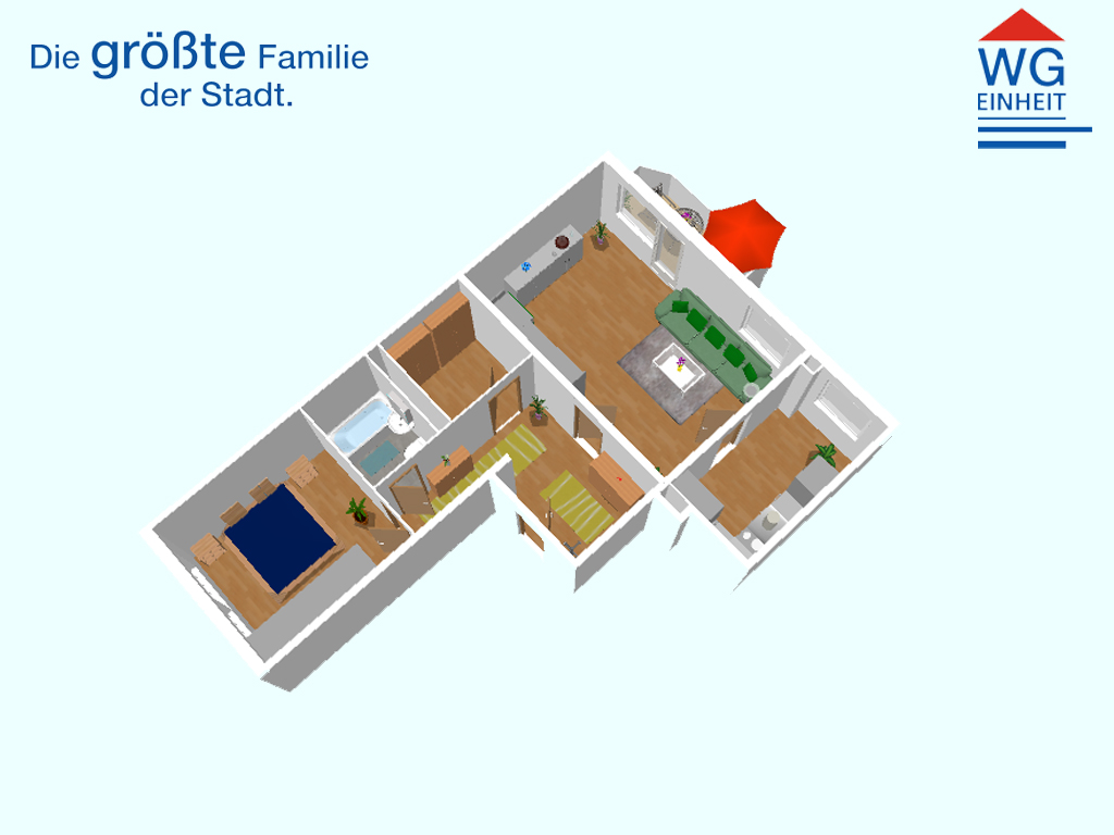 Floor plan - 2 rooms, large sunny balcony and daylight kitchen