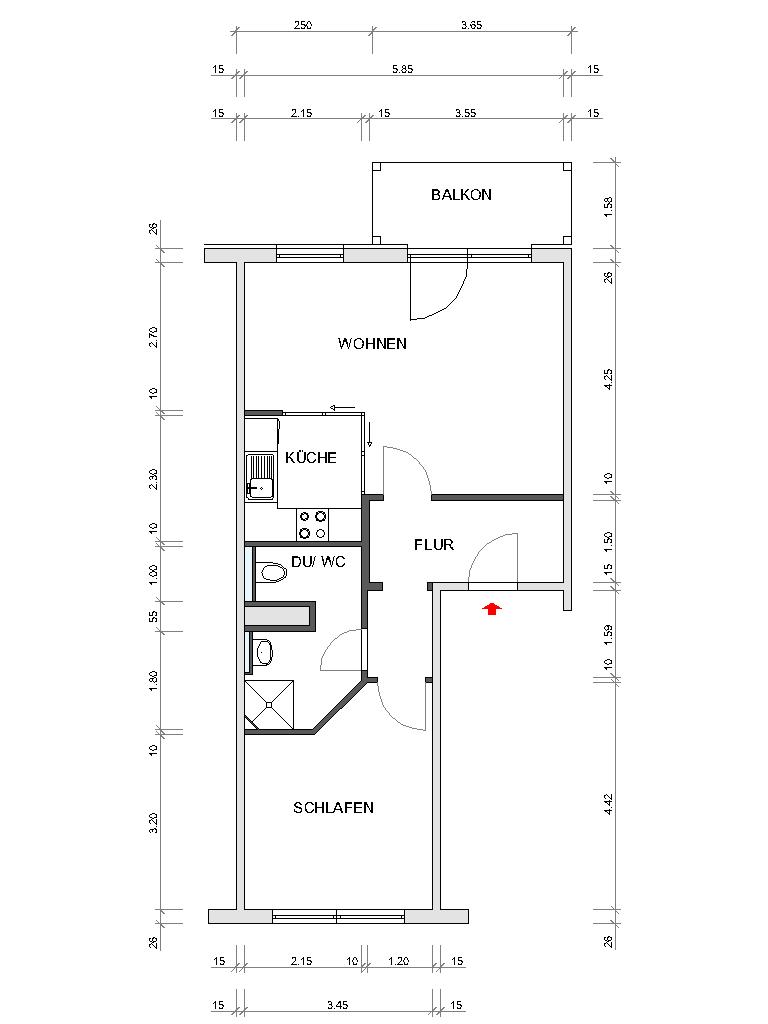 Grundriss bemaßt - +!+ LICHTDURCHFLUTETE 2-Raum-Whg. in Hutholz mit Blick ins Grüne +!+