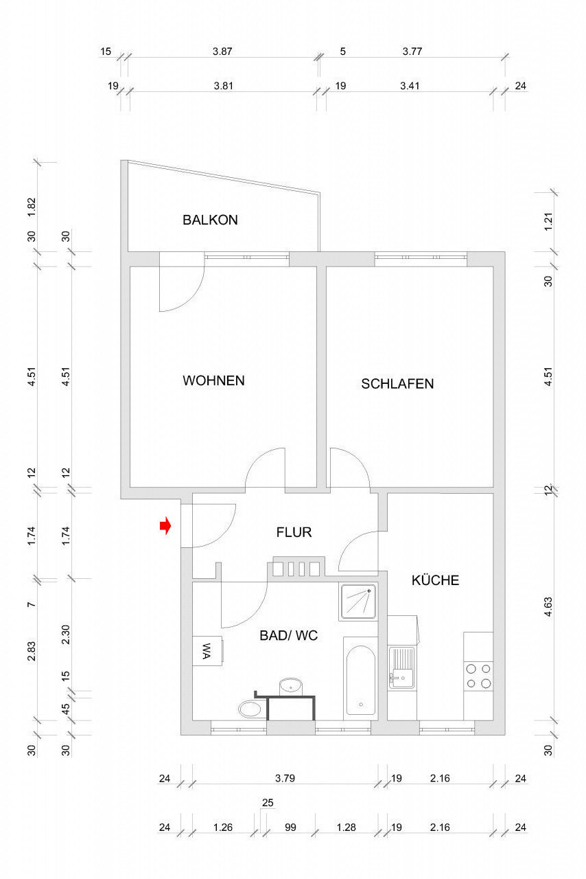 Grundriss bemaßt - Altchemnitz: Zentrumsnah und grün